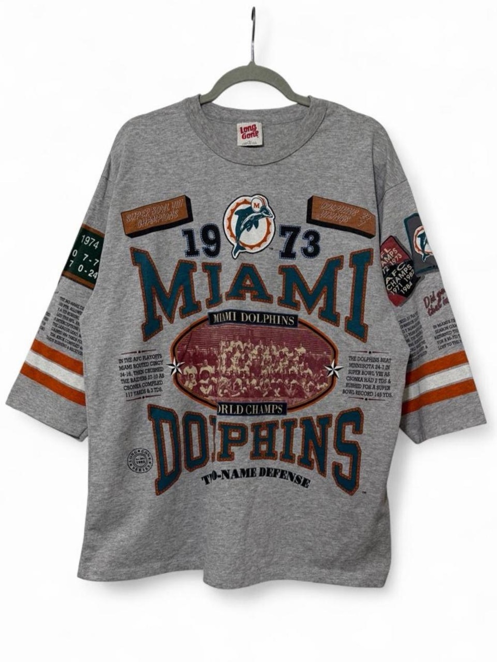 Vintage 90s Long Gone Miami Dolphins AOP 3/4 sleeve raglan shirt Size XL